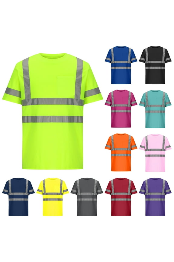 Hi Vis T-Shirts for Men Reflective Safety Shirt Construction Work Shirts Outdoor Working Uniform Tops Blue Green XL