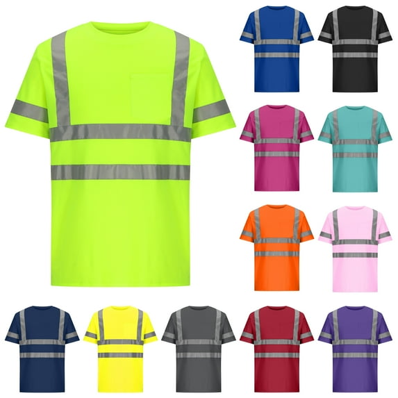 VBTAPA High Visibility Shirts for Men Short Sleeve Safety T Shirts Hi Vis Construction Work Shirt with Reflective Stripes Gold XXXXXL