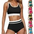 thumbnail image 1 of VBTAPA High Waisted Bikini Sets for Women Tummy Control Bottoms Push Up Crop Top Swimsuit 2 Piece High Cut Teens Girls Bathing Suits Limited Time Sales of Today Black Pink M, 1 of 9