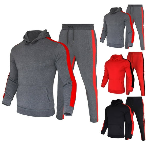 VBTAPA Hooded Sweatsuits for Men 2 Piece Jogging Tracksuit Color Block Hoodie and Pants Set Fall Winter Casual Sport Suit with Pockets Black and Friday Sales Red XL