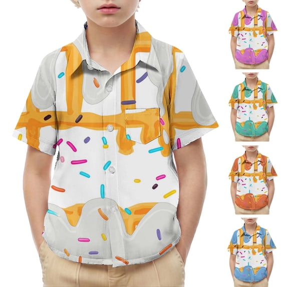 VBTAPA Ice Cream Button Down Shirts for Kid Boys Summer Tops Novelty Hawaiian Beach Shirts Short Sleeve Casual Aloha Shirt Orange 8-9 years