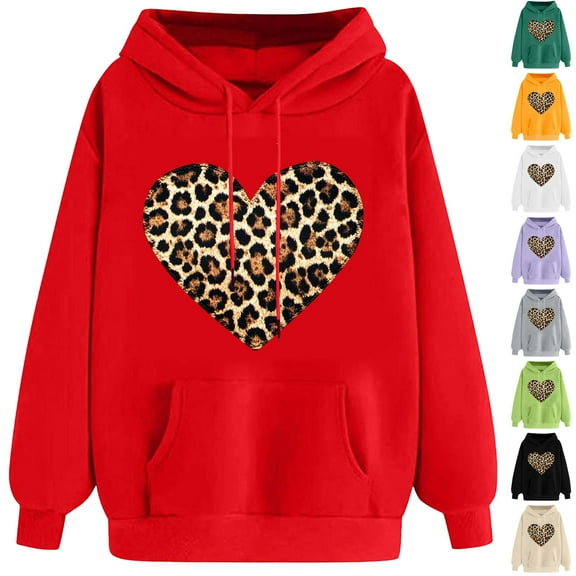 VBTAPA Kangaroo Pocket Hoodies for Women 2026 Valentine's Day Heart Print Hooded Sweatshirt Teen Girls Loose Casual Street Hoodie Y2K Hoody Tops Red M