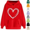 thumbnail image 1 of VBTAPA Kangaroo Pocket Hoodies for Women 2026 Valentine's Day Heart Print Hooded Sweatshirt Teen Girls Loose Casual Street Hoodie Y2K Hoody Tops White L, 1 of 6
