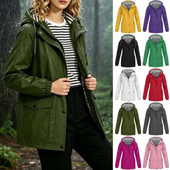 VBTAPA Light Rain Jacket Women Waterproof Lightweight Hooded Windbreaker Striped Lined Raincoat Zipper Athletic Hiking Jackets Outdoor Travel Jacket with Pockets Gray XXXXXL