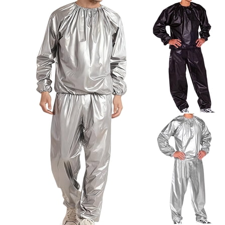 VBTAPA Lightweight Sauna Sweat Suit, Anti Rip Sweats Suit for Men, Gym Fitness Workout Suits Top Pants Black M