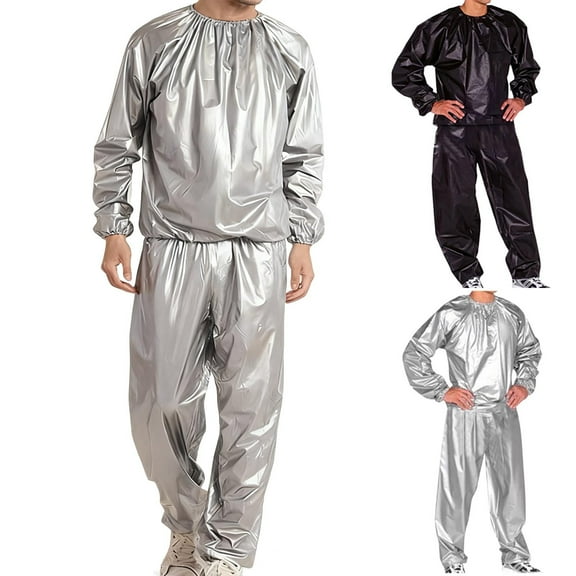 VBTAPA Lightweight Sauna Sweat Suit, Anti Rip Sweats Suit for Men, Gym Fitness Workout Suits Top Pants Black M