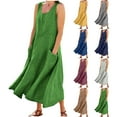 thumbnail image 1 of VBTAPA Linen Dress for Women Sleeveless T Shirt Maxi Dresses Flowy Beach Sundresses with Pockets Gray XXXXL, 1 of 7