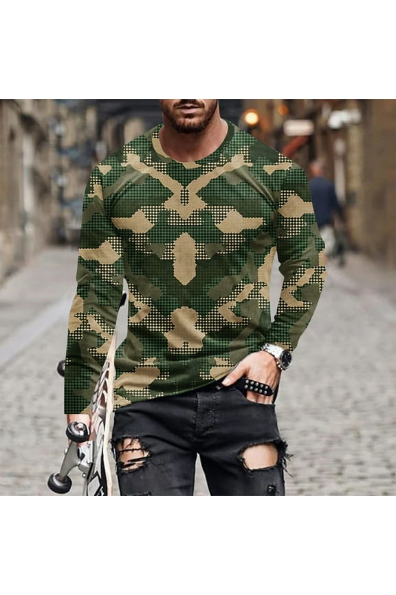 Long Sleeve Camo T-Shirt for Men Vintage Military Camouflage Athletic Tee Shirt Lightweight Workout Fishing Hunting Tees 2026 Army Green XL