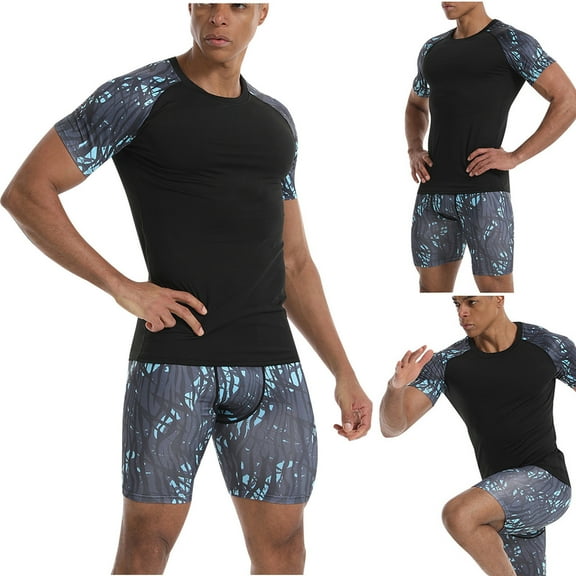 VBTAPA Men Compression Workout Set 2 PCS Quick Dry T Shirt and Shorts Gym Athletic Basketball Training Base Layer Set Black M