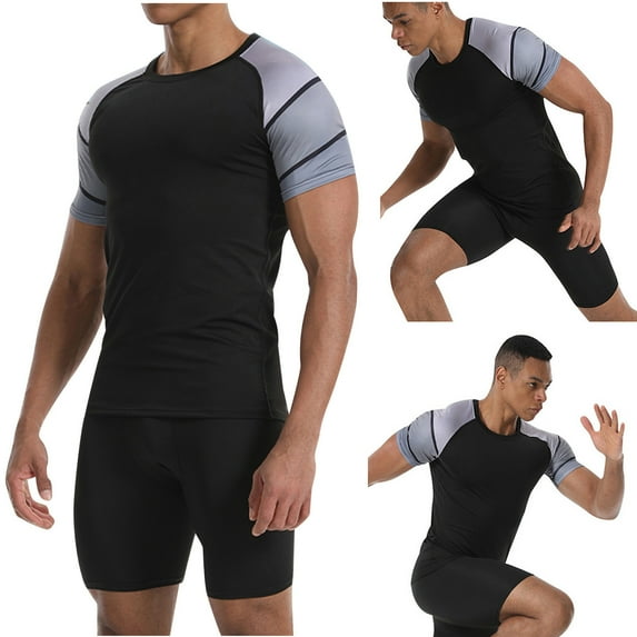 VBTAPA Men Compression Workout Set 2 PCS Quick Dry T Shirt and Shorts Gym Athletic Basketball Training Base Layer Set Black XXL