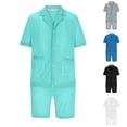 thumbnail image 1 of VBTAPA Men Hawaiian Beach Sets 2 Piece Mesh Outfits Short Sleeve Button Down Shirts and Drawstring Waist Shorts Set Breathable Summer Outfits Prime Sale Light Blue XXXL, 1 of 5