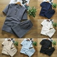 thumbnail image 1 of VBTAPA Men Linen Sets 2 Piece Outfits Short Sleeve Shirt and Pants Suits Hawaiian Beach Vacation Matching Set Gray XXXXXL, 1 of 5