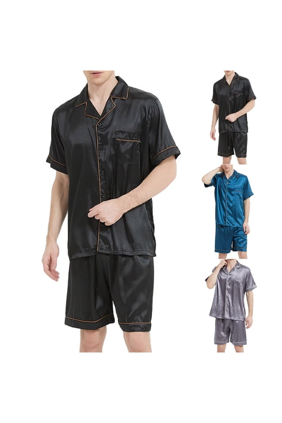 Men Modal Pajamas Set Soft Comfy Sleepwear Short Sleeve Button Down Shirt and Shorts Set Big and Tall Matching Loungewear Sets 2 PCS Pj Set Back to School Prime Sales Black XXXXL
