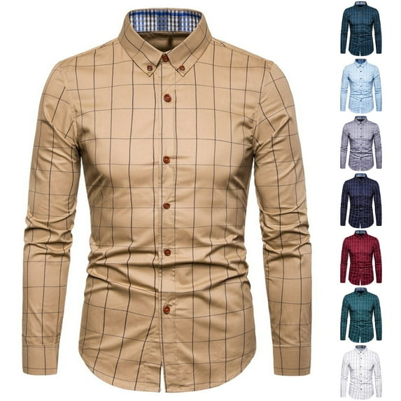 VBTAPA Men Plaid Cotton Shirt Slim Fit Business Casual Button Down Shirts Wrinkle Free Dress Shirt Big and Tall Long Sleeve Gingham Shirts on Sale Gray XXXL
