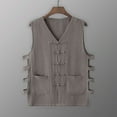 thumbnail image 1 of VBTAPA Men Plus Size Vest Basic Solid Cotton Linen Waistcoat Vintage Buckle Undershirt Loose Casual Sleeeveless Shirt with Pockets Gray XL, 1 of 7
