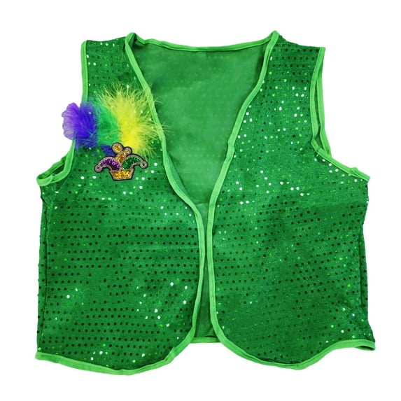 VBTAPA Men Shiny Sequin Vests for Patrick Day Celebration Dance Costume Adults Irish Party Festive Vest Tops Green Free Size