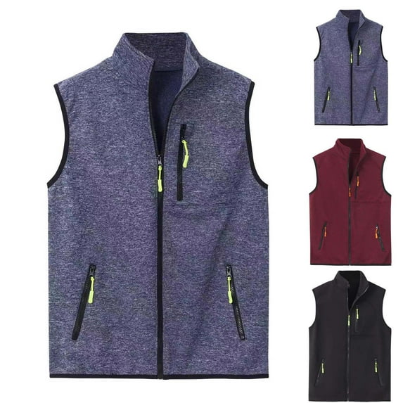 VBTAPA Men Sleeveless Athletic Jackets Lightweight Zip Up Stand Collar Vests Stylish Casual Golf Outerwear Vest with Pockets Black L