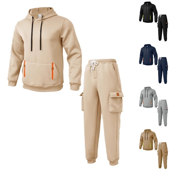 VBTAPA Men Sweatsuits Sets Fleece Hoodie and Cargo Sweatpants 2 Piece Outfits Big and Tall Track Suits Mens Jogging Suit Navy S