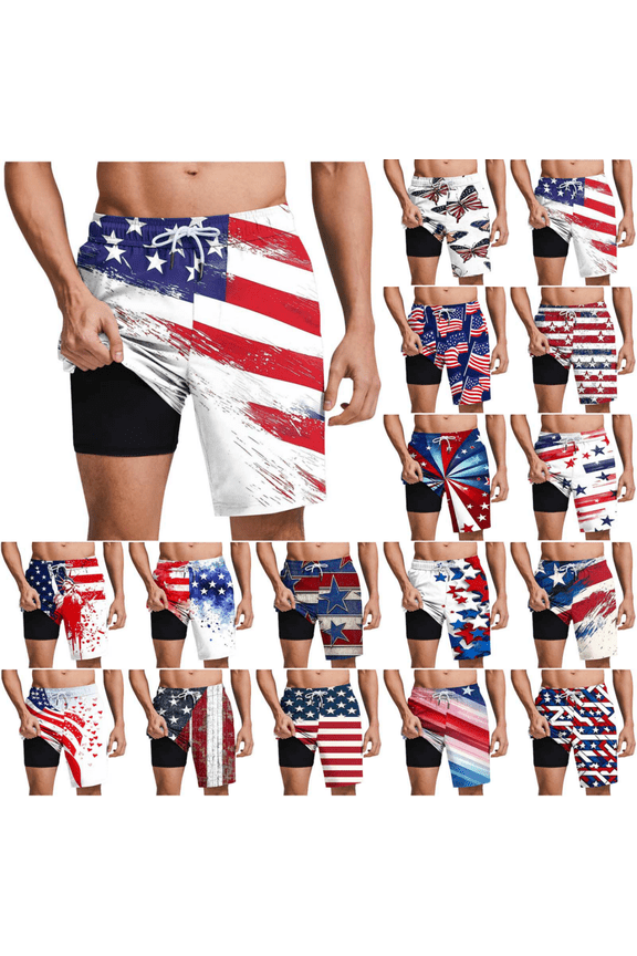 Men Workout Shorts Independence Day Printed Summer Holiday Casual Short Sweatpant 2 in 1 Gym Athletic Shorts with Pockets Lightning Sales of Today Multicolor L