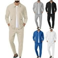 thumbnail image 1 of VBTAPA Men's 2 Piece Outfits Waffle Knit Long Sleeve Zip Up Jacket with Straight Leg Pants Matching Lounge Set Solid Casual Tracksuit with Pockets Gray M, 1 of 7