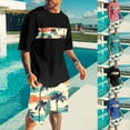 thumbnail image 1 of VBTAPA Men's 2 Piece Short Sleeve Tracksuit Tropical Palm Graphic T Shirt and Shorts Set Summer Casual Beach Outfits Hawaiian Matching Sets Big Sales Today Black M, 1 of 6