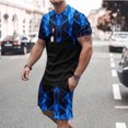 thumbnail image 1 of VBTAPA Men's 2 Piece Summer Outfits Realistic Flame 3D Print Short Sleeve T Shirts and Shorts Set Big and Tall Casual Streetwear Blue XXXXXL, 1 of 5