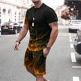 thumbnail image 1 of VBTAPA Men's 2 Piece Summer Outfits Realistic Flame 3D Print Short Sleeve T Shirts and Shorts Set Big and Tall Casual Streetwear Yellow M, 1 of 5