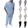 thumbnail image 1 of VBTAPA Men's 2 Piece Summer Outfits Short Sleeve Csual Track Suits Textured Polo Shirts and Drawstring Pants Set with Pockets Khaki L, 1 of 6
