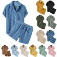 thumbnail image 1 of VBTAPA Men's 2 Piece Summer Outfits Corduroy Short Sleeve Shirts and Shorts Set Casual Beach Suit Soft Comfy Lounge Sets Black XXL, 1 of 6