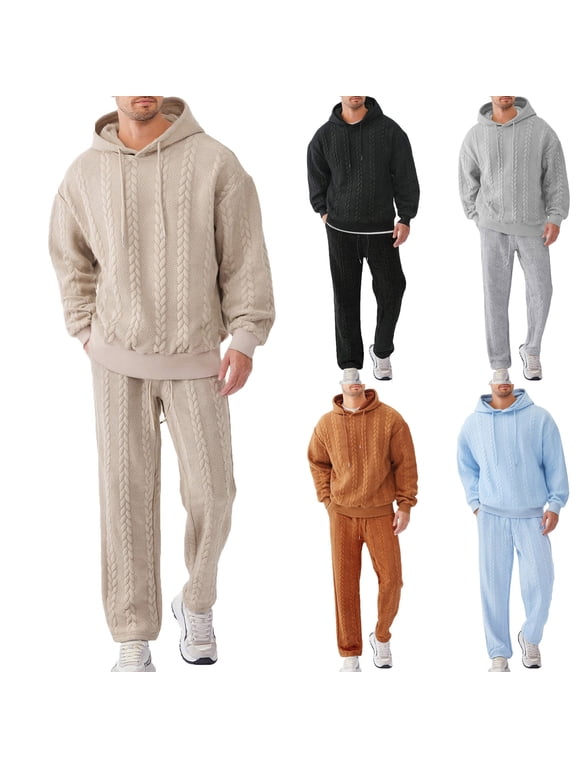 Men's 2 Piece Tracksuit Set Jacquard Athletic Sweatsuit Pullover Hoodie Drawstring Long Pants Long Sleeve Casual Sports Outfits Sets Orange L