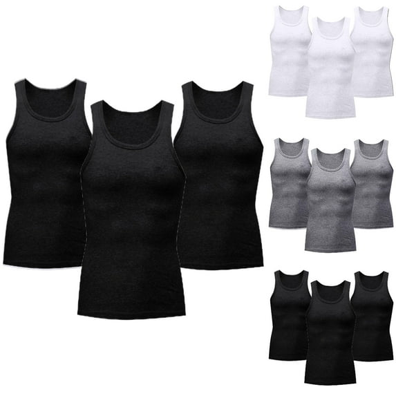 VBTAPA Men's 3 Pack Athletic Compression Shirt Base Layer Sport Tank Top Workout Fitness Running Sleeveless Muscle Undershirts Lightning Sales Today Black XXL