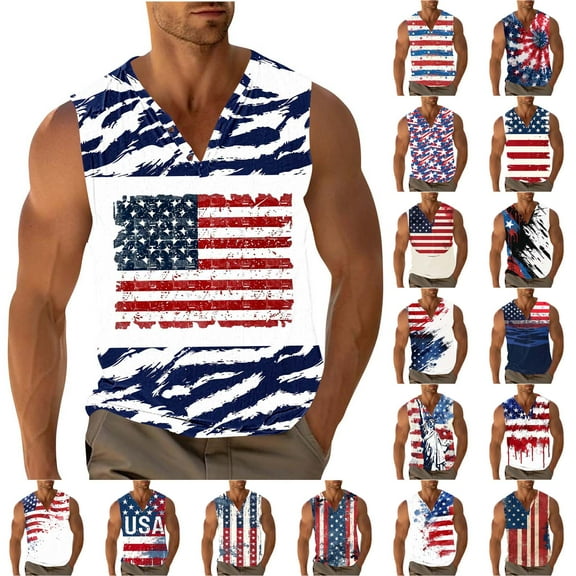 VBTAPA Men's 4th of July Tank Tops American Flag Print Sleeveless T-Shirts Indpendence Day Patriotic Tees Hipster Casual Streetwear Top White XXL