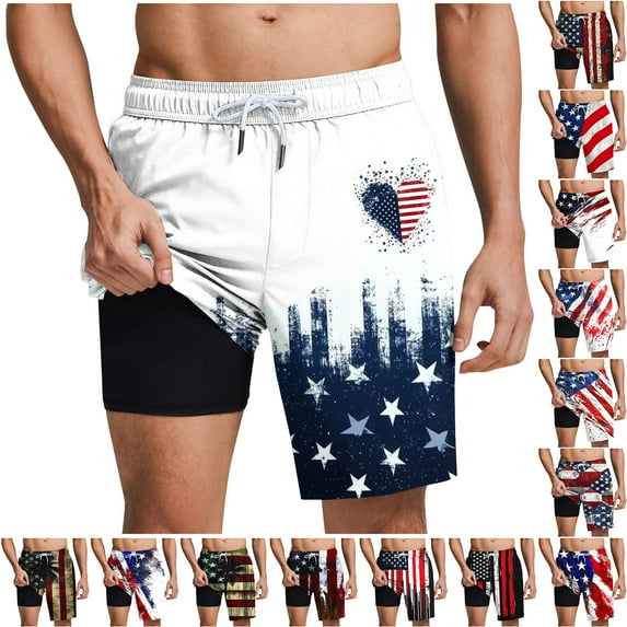 VBTAPA Men's American Flag Swim Trunks USA 4th of July Patriotic Board Shorts Quick Dry Beach Shorts with Mesh Liner 90% off Clearance Sale Multicolor M