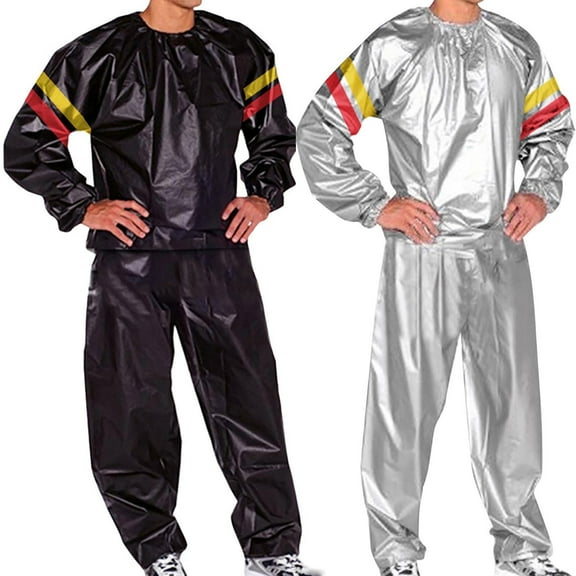 VBTAPA Men's Anti-Rip Sauna Suit Weight Loss Sweat Suit Training Gym Workout Tops and Pants Matching Set Black L