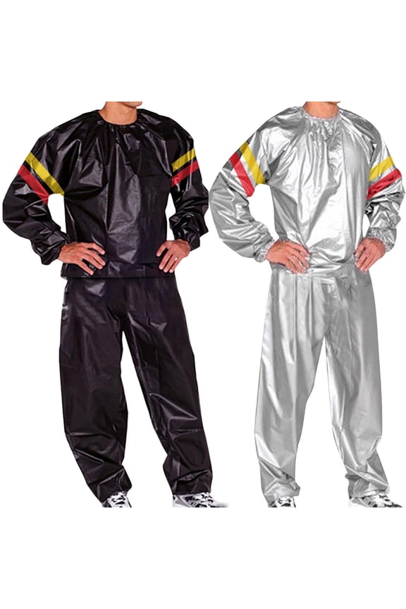 Men's Anti-Rip Sauna Suit Weight Loss Sweat Suit Training Gym Workout Tops and Pants Matching Set Silver S