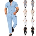 thumbnail image 1 of VBTAPA Men's Beach Outfit 2 Piece Casual Button Down Shirt and Pants Set Short Sleeve Matching Lounge Sets Gray S, 1 of 6