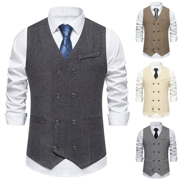 VBTAPA Men's Business Suit Vests Slim Fit Formal Dress Waistcoat Groomsman Vest for Wedding Party Formal Black M