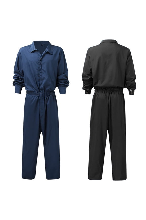 Men's Cargo Jumpsuits Zip Up Work Coverall Long Sleeve Lapel Overalls Workwear Uniform Rompers with Pockets Black and Friday Sales Dark Blue XL