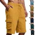 thumbnail image 1 of VBTAPA Men's Cargo Linen Shorts Drawstring Elastic Waist Bermuda Shorts Lightweight Summer Casual Beach Shorts with Pockets Navy M, 1 of 8