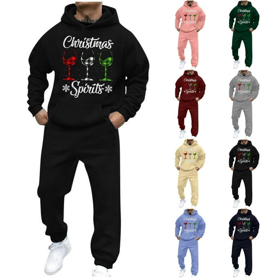 VBTAPA Men's Christmas Tracksuit 2 Piece Hooded Sweatsuit Sets Novelty Holiday Graphic Hoodie with Drawstring Jogger Pants Casual Athletic Outfits Jogging Suit Sets Flash Sales Today Black M