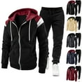 thumbnail image 1 of VBTAPA Men's Color Block Tracksuit Full Zip Hoodie Sweatsuit Jogging Matching Set 2 Piece Casual Athletic Outfits Hooded Jacket Pants Suit Sets Deals of Today Khaki M, 1 of 8