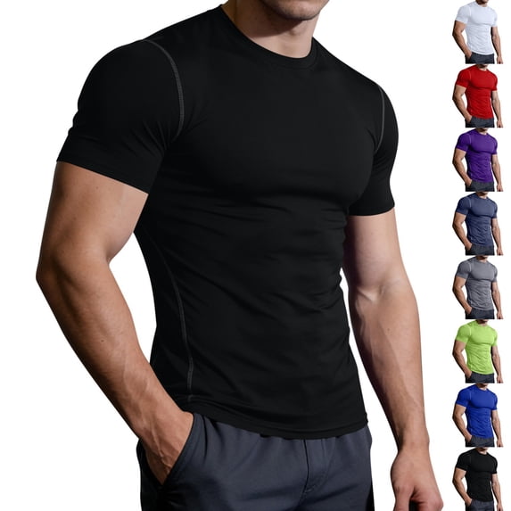 VBTAPA Men's Compression Shirts Short Sleeve Workout Gym T-Shirt Running Tops Quick Dry Sports Base Layer Athletic Undershirts Blue M