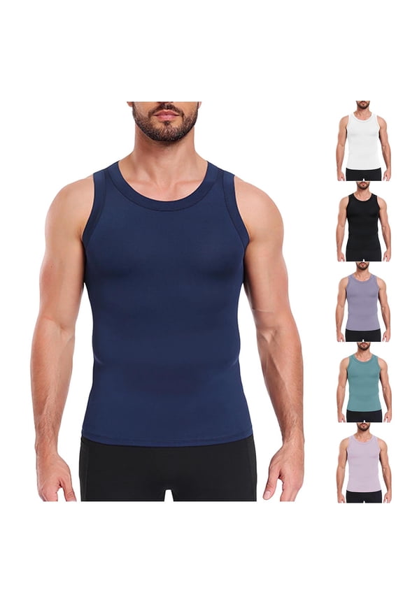 Men's Compression Shirts Sleeveless Tank Top Quick Dry Athletic Workout Sports Running Base Layer Undershirt Navy L
