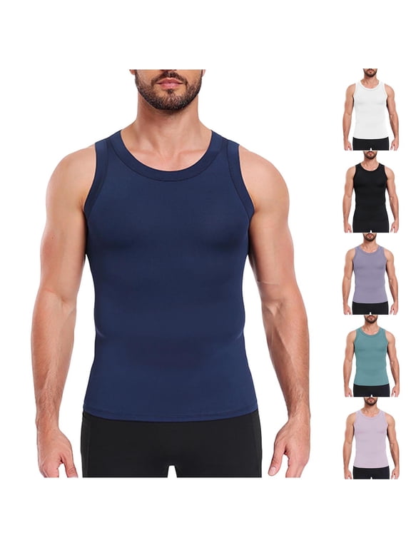 Men's Compression Tank Tops Solid Color Sleeveless Gym Workout Bodybuilding Fitness Muscle T Shirts Basic Tank Undershirts Pink XXXL