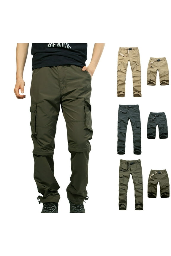 Men's Convertible Cargo Tactical Pants Outdoor Lightweight Ripstop Hiking Work Pants Zip Off Fishing Travel Safari Camping Pants with Multi Pockets Limited Time Deal Khaki XXL