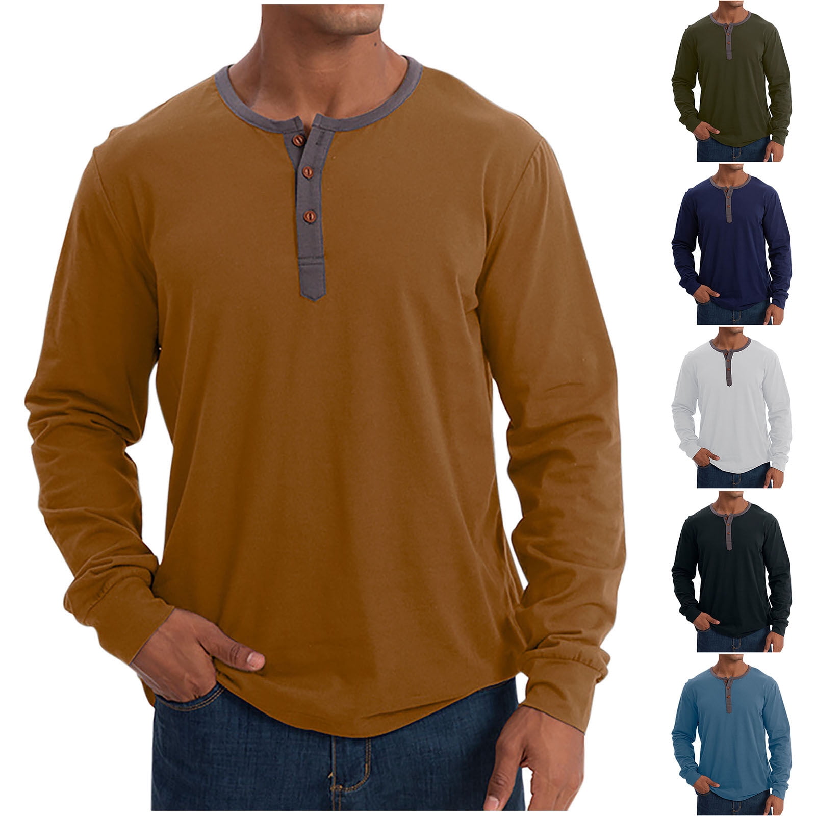 VBTAPA Men's Cotton Henley Shirt Contrast Collar Business Casual Short ...