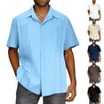 thumbnail image 1 of VBTAPA Men's Cuban Guayabera Shirt Short Sleeve Casual Button Down Shirts Summer Beach Linen Shirt Lightning Sales White S, 1 of 7