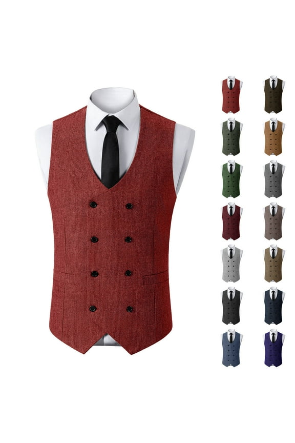 Men's Double-Breasted Suit Vest Business Casual Tops Herringbone Pattern Waistcoat for Wedding Tuxedos Navy XL