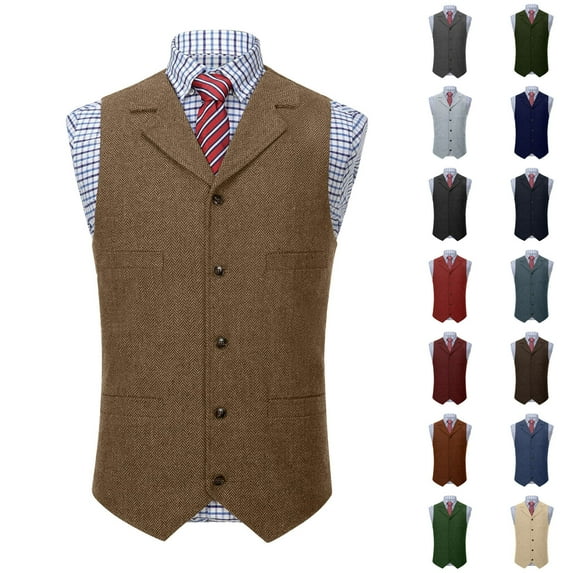 VBTAPA Men's Formal Vest Business Casual Slim Fit Notch Lapel Suit Vests Vintage Sleeveless Single Breasted Waistcoat with Pockets Dark Blue S