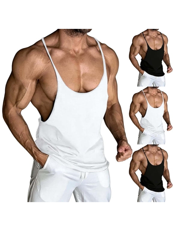 Men's Gym Tank Tops Stringer Workout Muscle Tee Athletic Workout Fitness Vest T-Shirts Black M